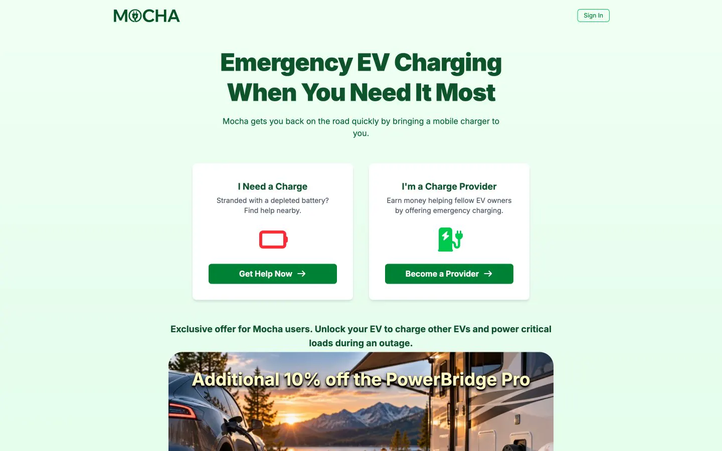 Mocha EV: original website, screen recording